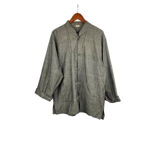 Fabtibet Traditional Linen Look Women Shirt Large 100% Cotton Gray